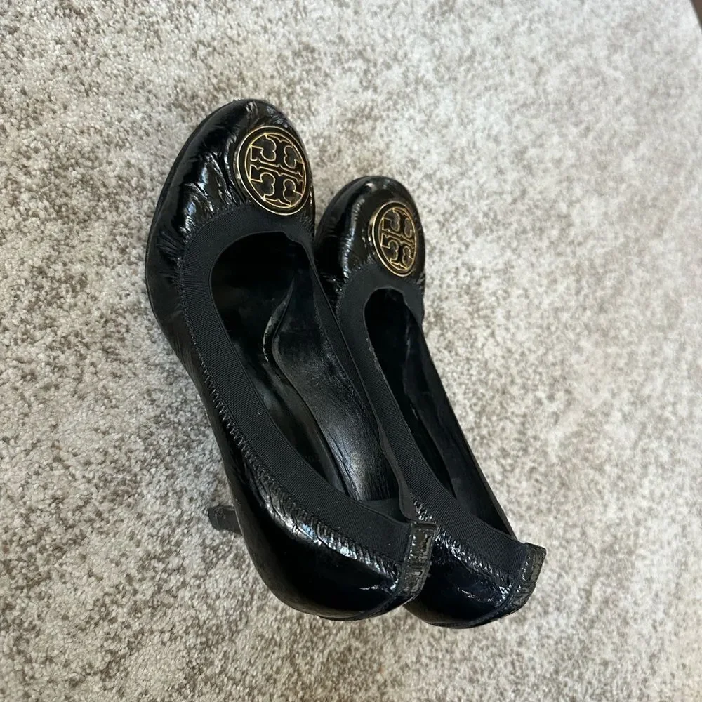 Tory Burch Caroline Black Patent Leather Heels 9.5